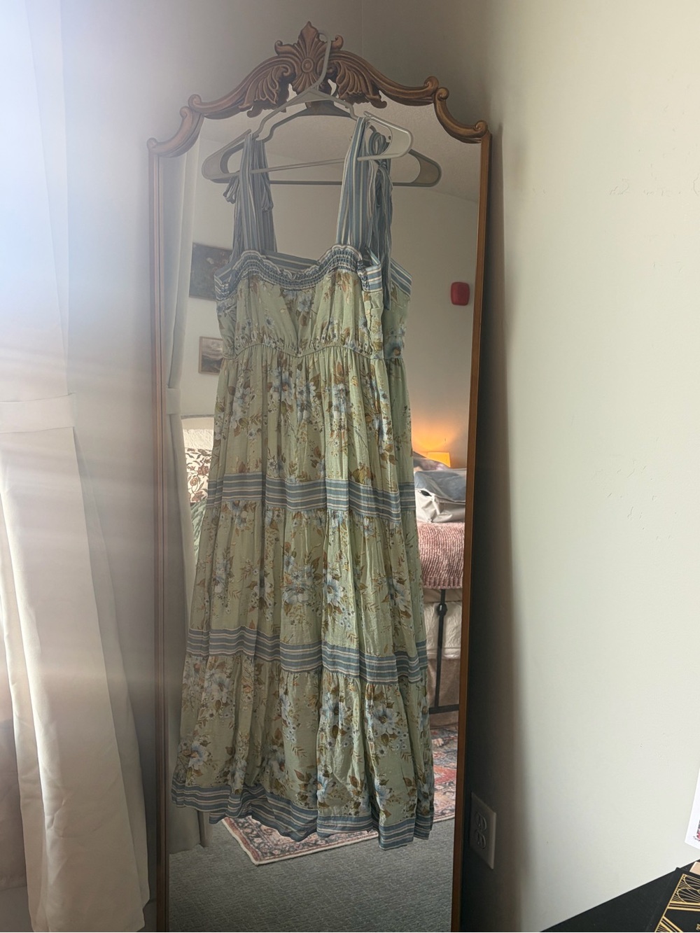 Blu Pepper - Floral Tiered Maxi Dress with Tie Straps - Sage & Blue - Picture 6 of 8